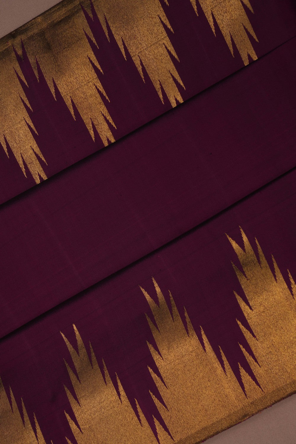 Image of Regal Purple Plain Arani Silk Saree with Gold Zari Temple Border
